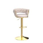 Gold Velvet Bar Stools Set of 2 – Swivel Adjustable Stools with Woven Backrest - Image 7