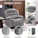 Swivel Rocker Recliner with Heat & Massage – Grey Oversized Single Sofa with USB Charging - Image 11