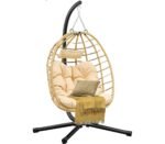 Patio Hanging Egg Chair with Stand – All-Weather Wicker Swing for Bedroom & Garden