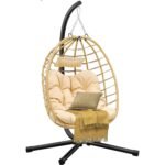 Patio Hanging Egg Chair with Stand – All-Weather Wicker Swing for Bedroom & Garden