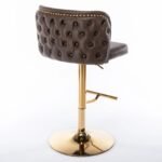 Gold Nailhead Velvet Bar Stools Set of 2 – Swivel Adjustable Frosted PU Counter Stools - Image 4
