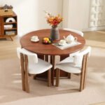 Mid-Century Modern Sherpa Dining Chairs Set of 2 – Open Back Accent Chairs with Distressed Wood Legs - Image 5