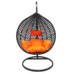 Black Rattan Hanging Egg Chair – Waterproof Outdoor Swing with Heavy-Duty Metal Stand - Image 4