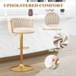 Gold Velvet Bar Stools Set of 2 – Swivel Adjustable Stools with Woven Backrest - Image 6