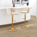 Gold Velvet Bar Stools Set of 2 – Swivel Adjustable Stools with Woven Backrest - Image 4